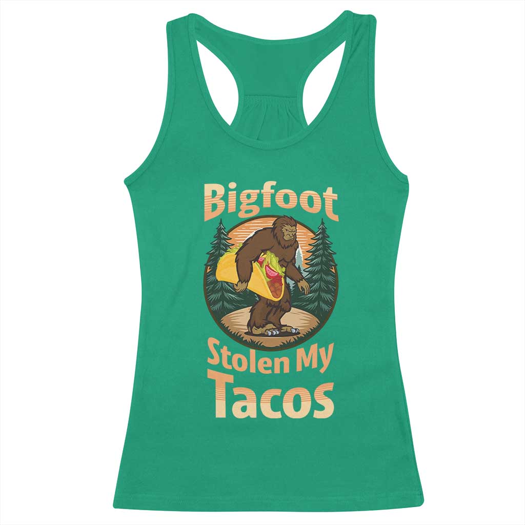 Funny Bigfoot Stole My Tacos Racerback Tank Top Sasquatch Taco Lover