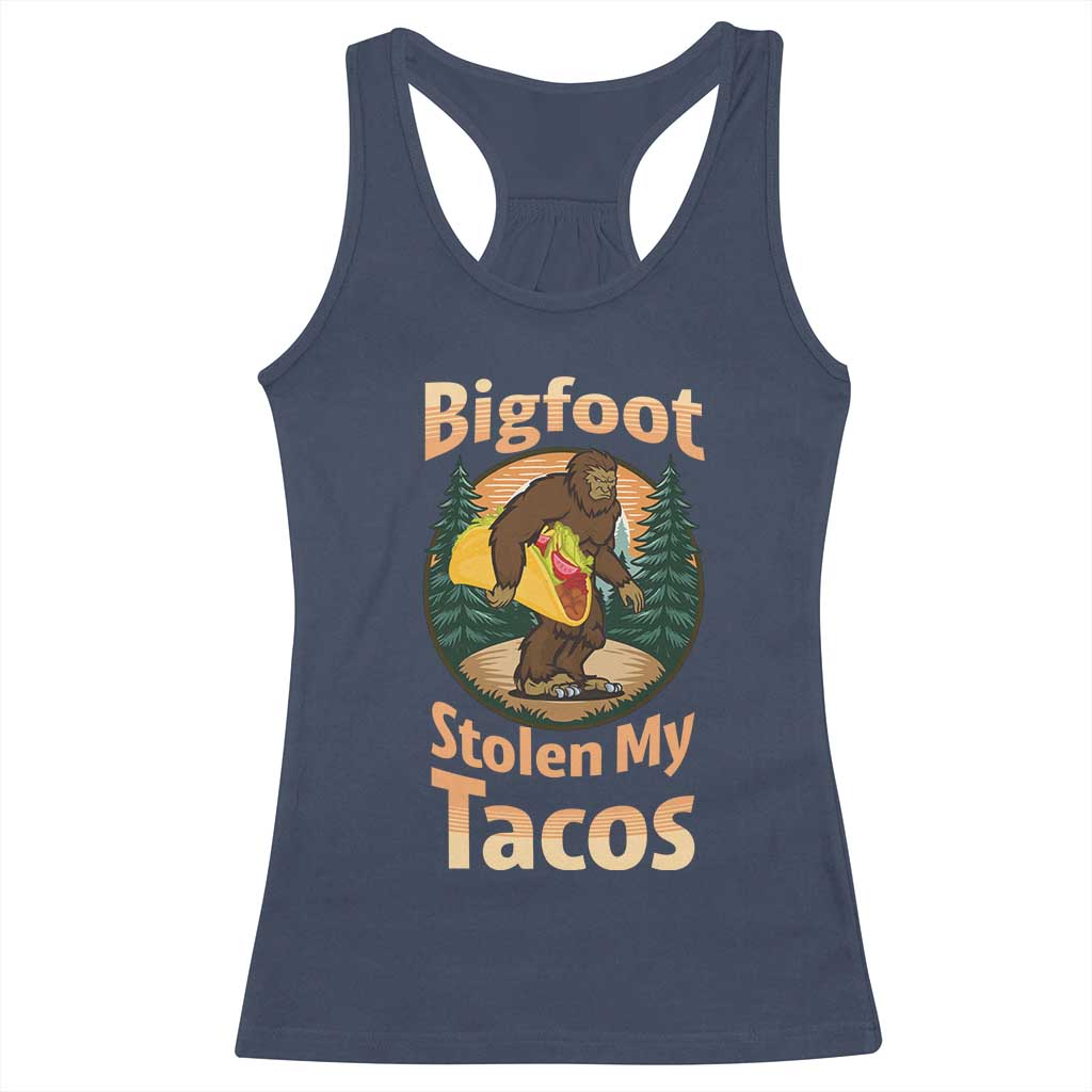 Funny Bigfoot Stole My Tacos Racerback Tank Top Sasquatch Taco Lover