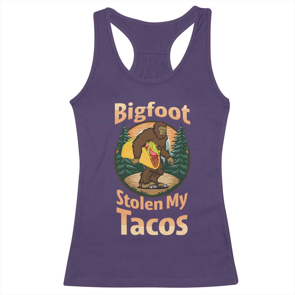 Funny Bigfoot Stole My Tacos Racerback Tank Top Sasquatch Taco Lover