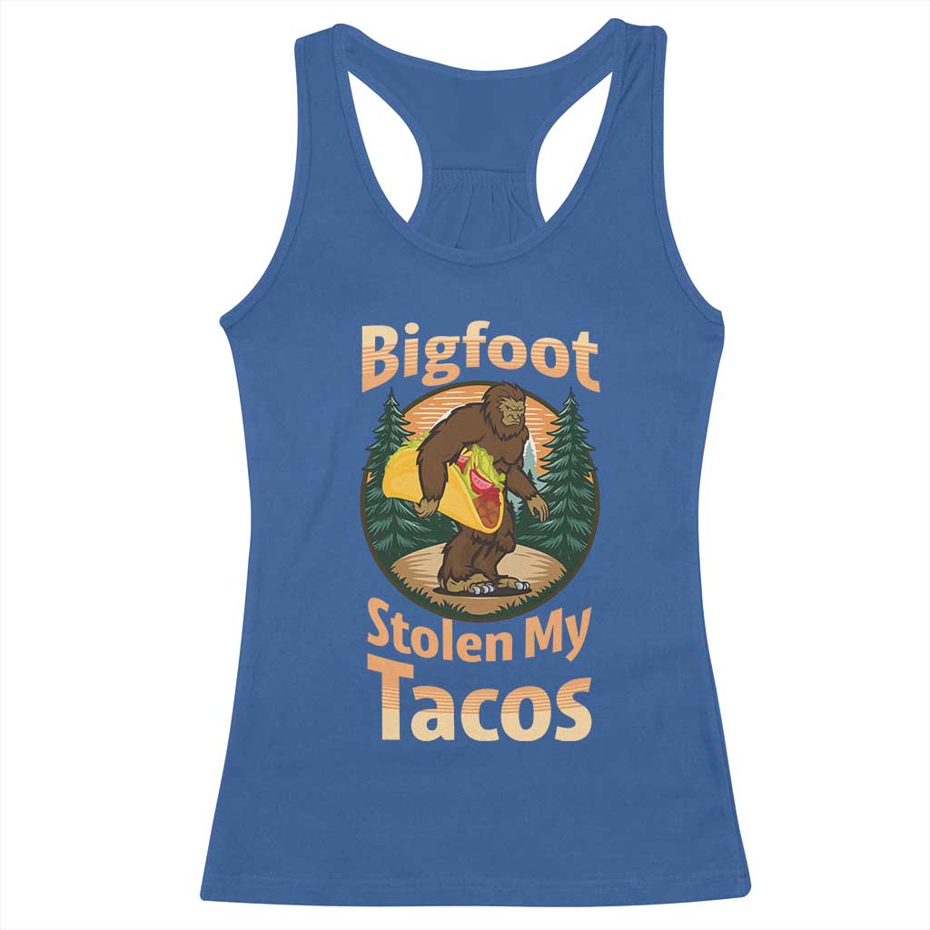 Funny Bigfoot Stole My Tacos Racerback Tank Top Sasquatch Taco Lover