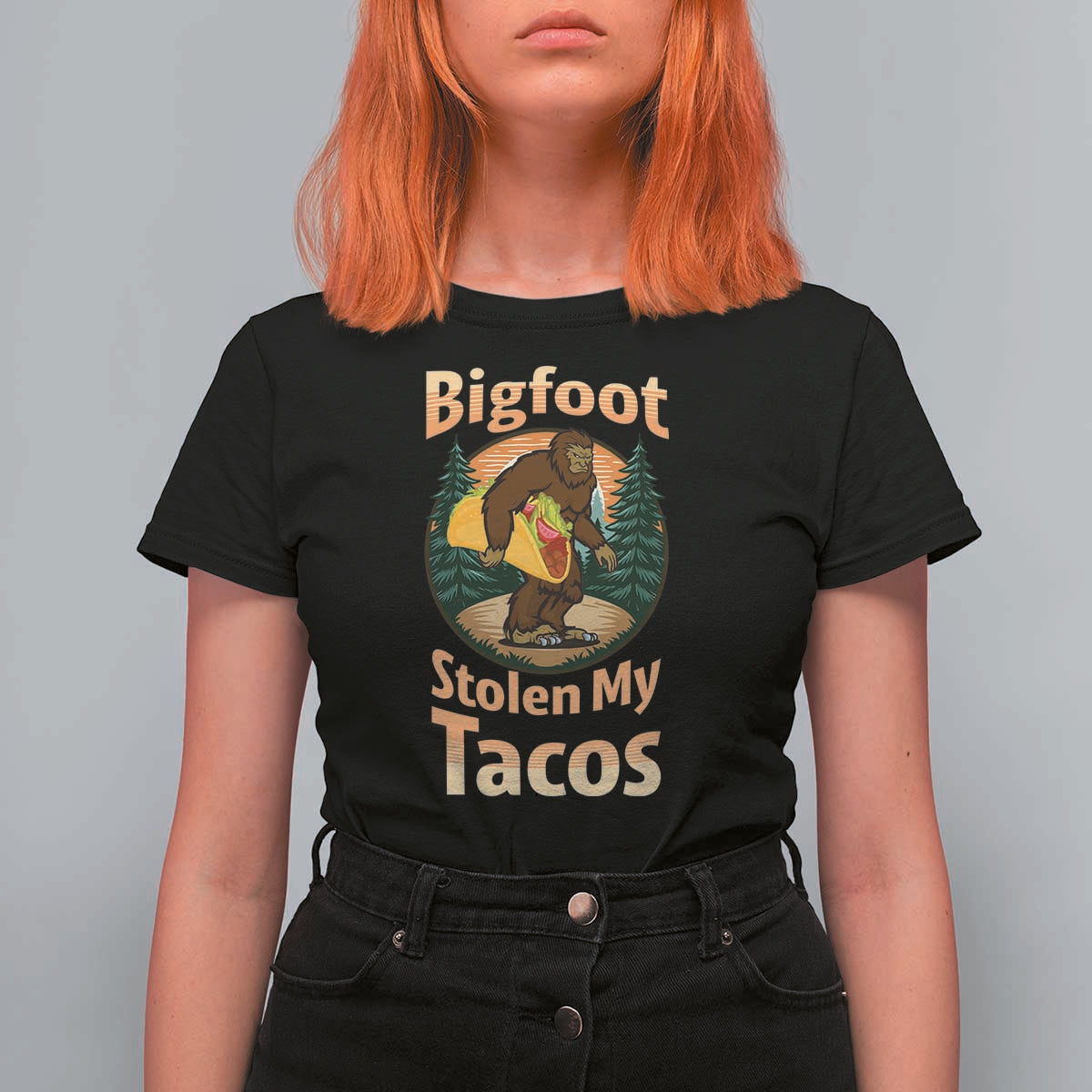 Funny Bigfoot Stole My Tacos T Shirt For Women Sasquatch Taco Lover