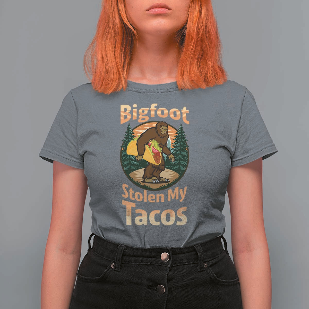 Funny Bigfoot Stole My Tacos T Shirt For Women Sasquatch Taco Lover