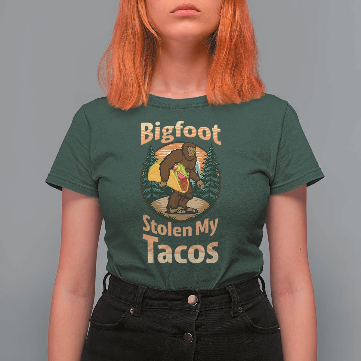 Funny Bigfoot Stole My Tacos T Shirt For Women Sasquatch Taco Lover
