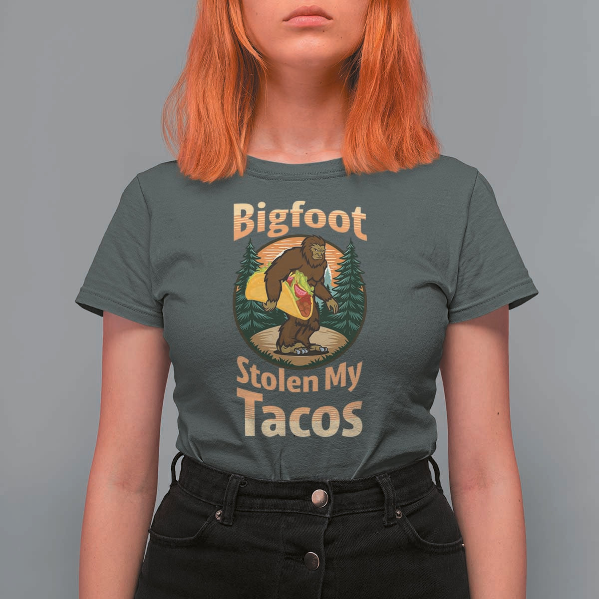 Funny Bigfoot Stole My Tacos T Shirt For Women Sasquatch Taco Lover