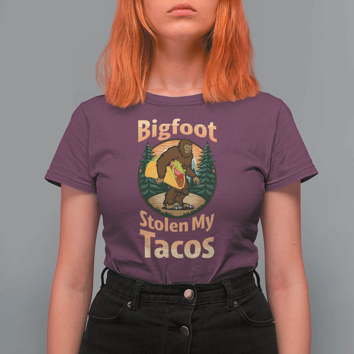 Funny Bigfoot Stole My Tacos T Shirt For Women Sasquatch Taco Lover