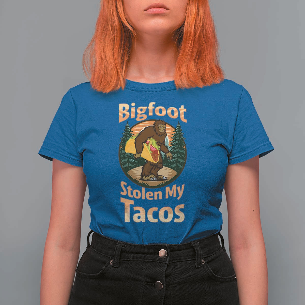 Funny Bigfoot Stole My Tacos T Shirt For Women Sasquatch Taco Lover