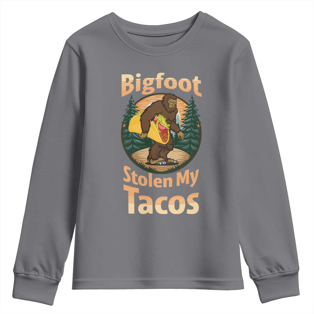 Funny Bigfoot Stole My Tacos Youth Sweatshirt Sasquatch Taco Lover