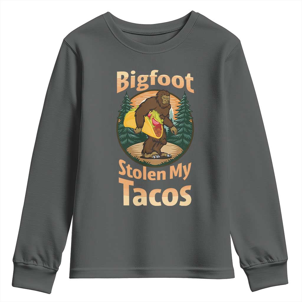 Funny Bigfoot Stole My Tacos Youth Sweatshirt Sasquatch Taco Lover