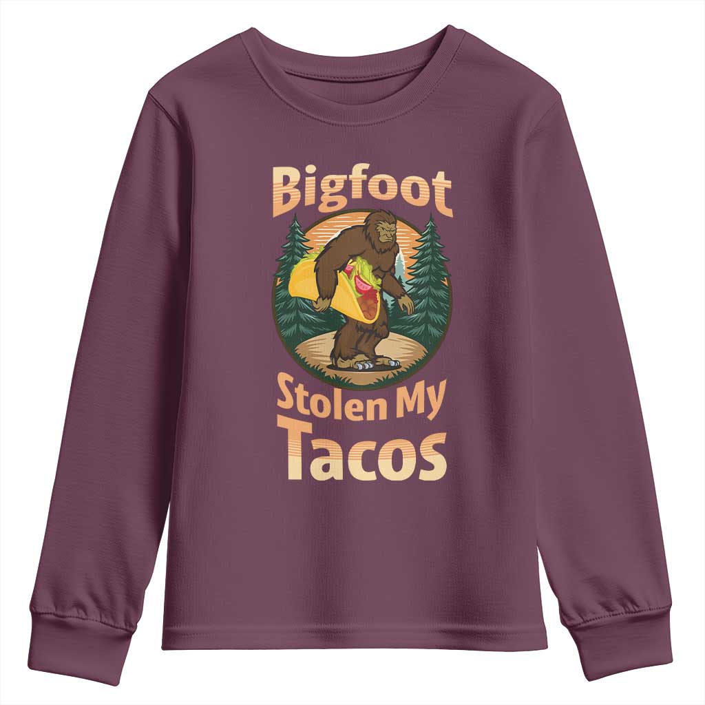 Funny Bigfoot Stole My Tacos Youth Sweatshirt Sasquatch Taco Lover
