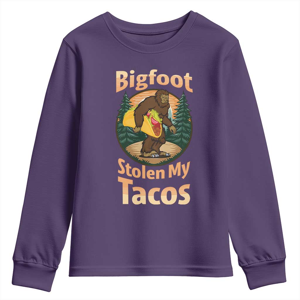 Funny Bigfoot Stole My Tacos Youth Sweatshirt Sasquatch Taco Lover