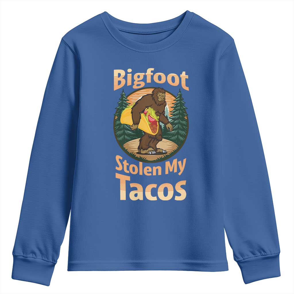 Funny Bigfoot Stole My Tacos Youth Sweatshirt Sasquatch Taco Lover