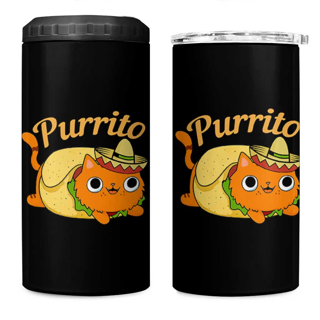 Funny Burrito Lover Gift 4 in 1 Can Cooler Tumbler Purrito Cat