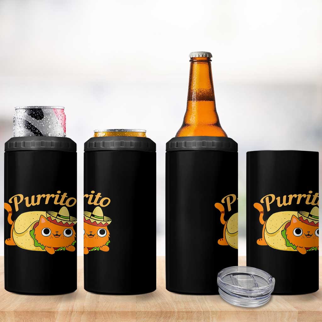 Funny Burrito Lover Gift 4 in 1 Can Cooler Tumbler Purrito Cat