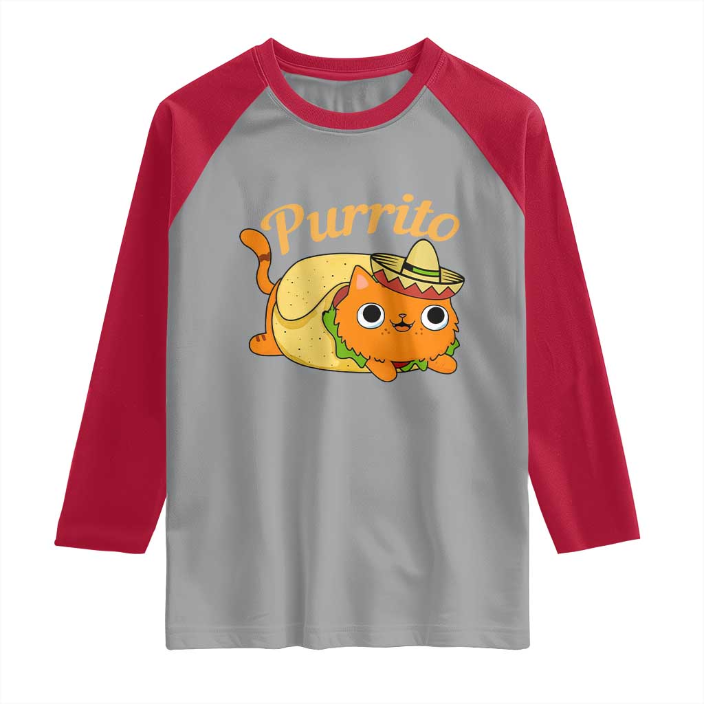 Funny Burrito Lover Gift Raglan Shirt Purrito Cat - Wonder Print Shop