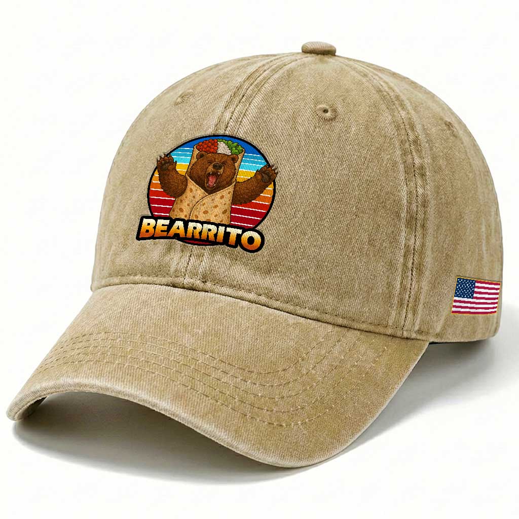 Burrito Lover Gift Washed Cotton Baseball Cap Funny Bearrito