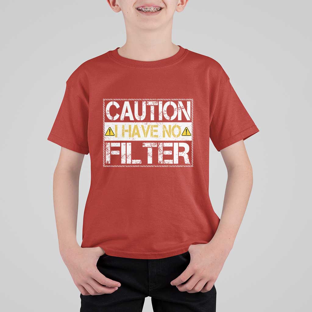 Funny Sarcastic T Shirt For Kid Caution I Have No Filter - Wonder Print Shop