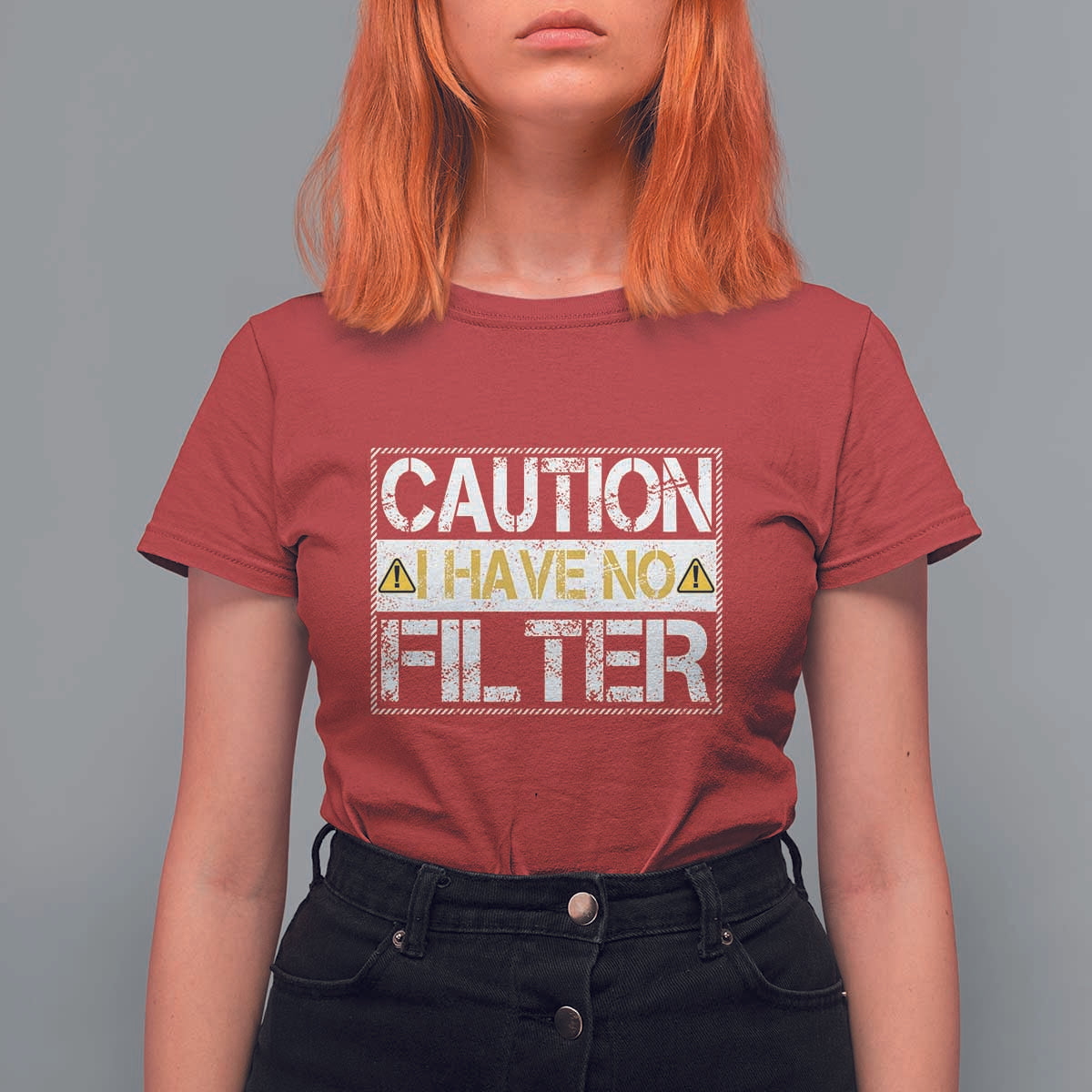 Funny Sarcastic T Shirt For Women Caution I Have No Filter - Wonder Print Shop