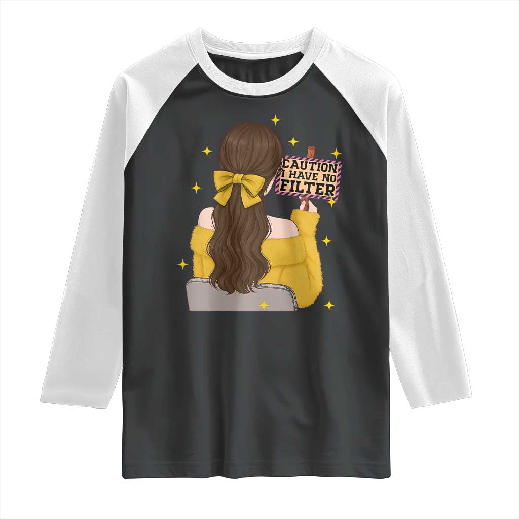 Caution I Have No Filter Raglan Shirt Funny Sarcasm Gift - Wonder Print Shop