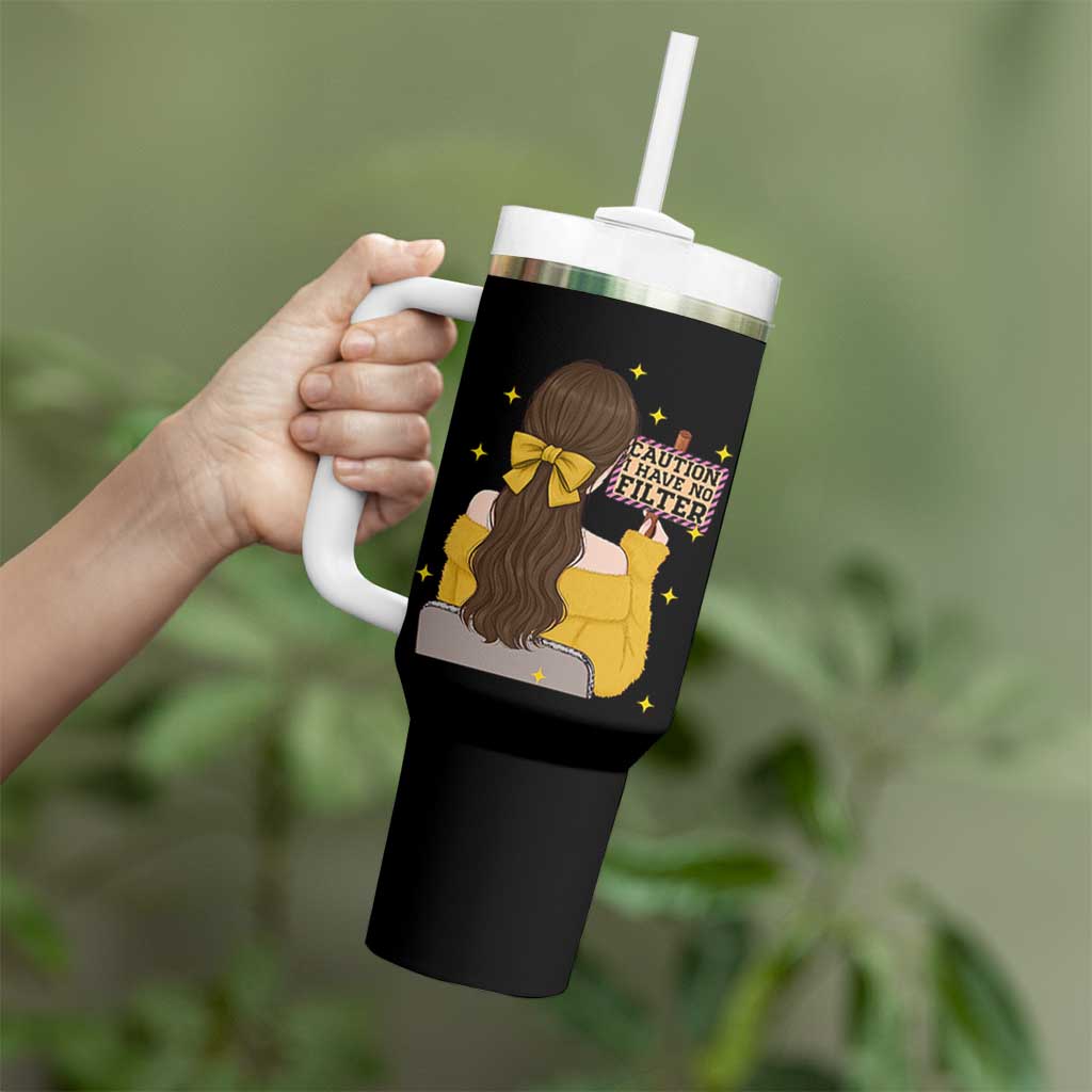 Caution I Have No Filter Tumbler With Handle Funny Sarcasm Gift