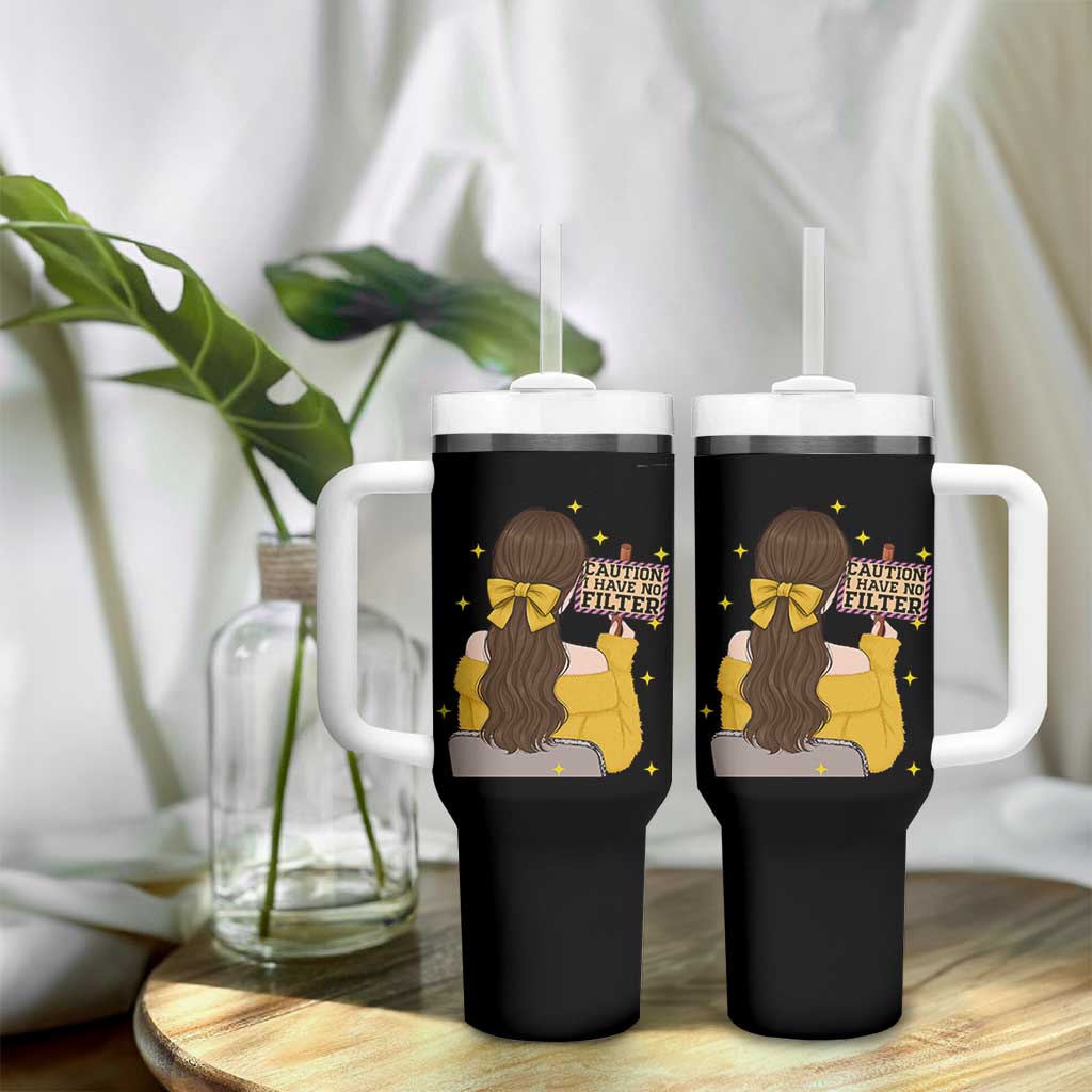 Caution I Have No Filter Tumbler With Handle Funny Sarcasm Gift