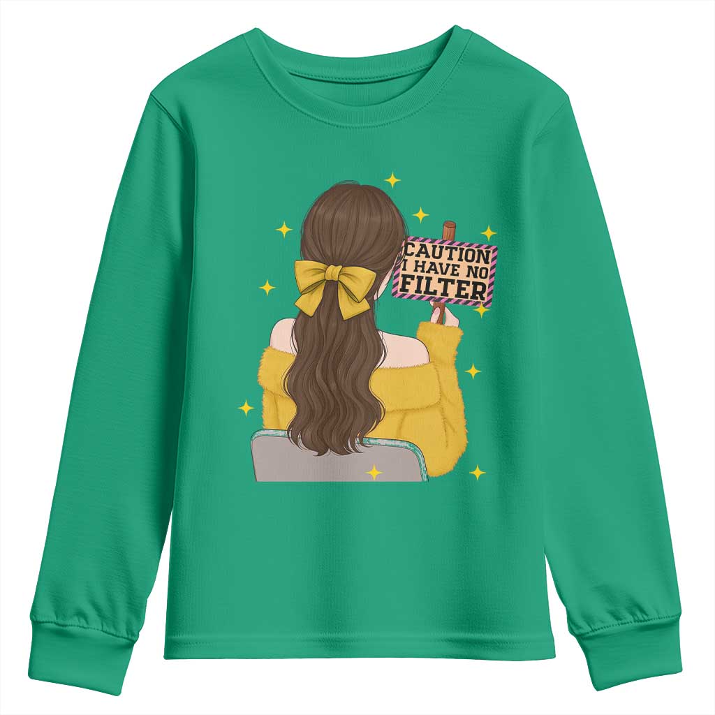 Caution I Have No Filter Youth Sweatshirt Funny Sarcasm Gift - Wonder Print Shop