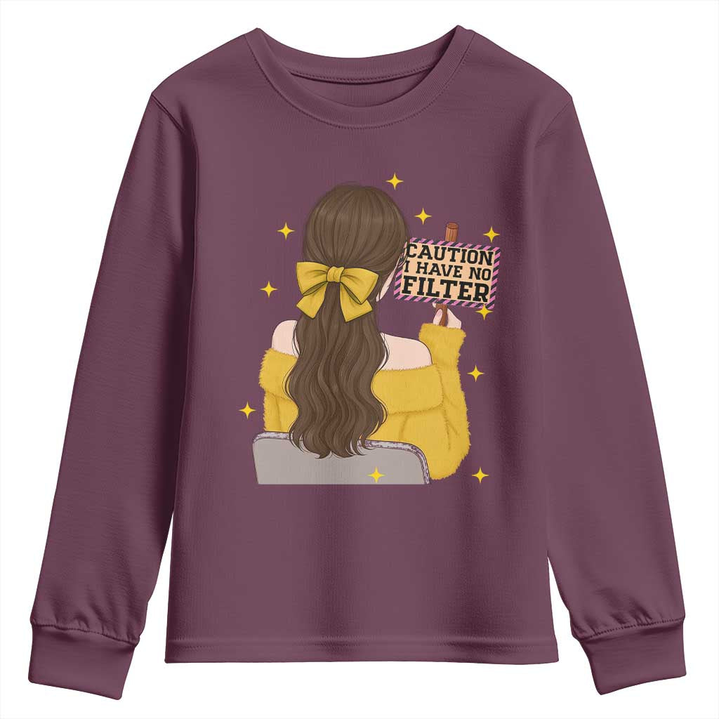 Caution I Have No Filter Youth Sweatshirt Funny Sarcasm Gift - Wonder Print Shop