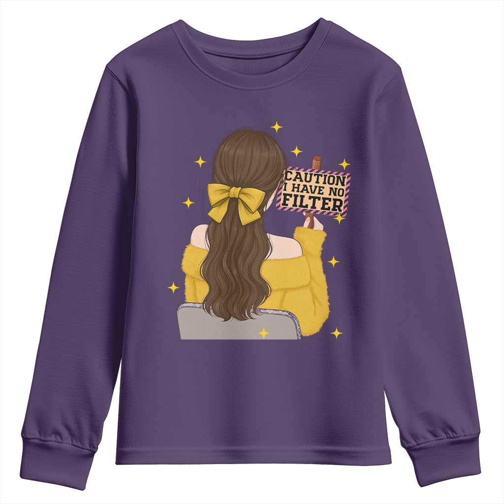 Caution I Have No Filter Youth Sweatshirt Funny Sarcasm Gift - Wonder Print Shop