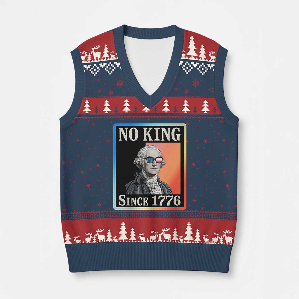 George Washington No Kings Since 1776 V-Neck Knit Sweater Vest Funny Political Meme Gift - Wonder Print Shop