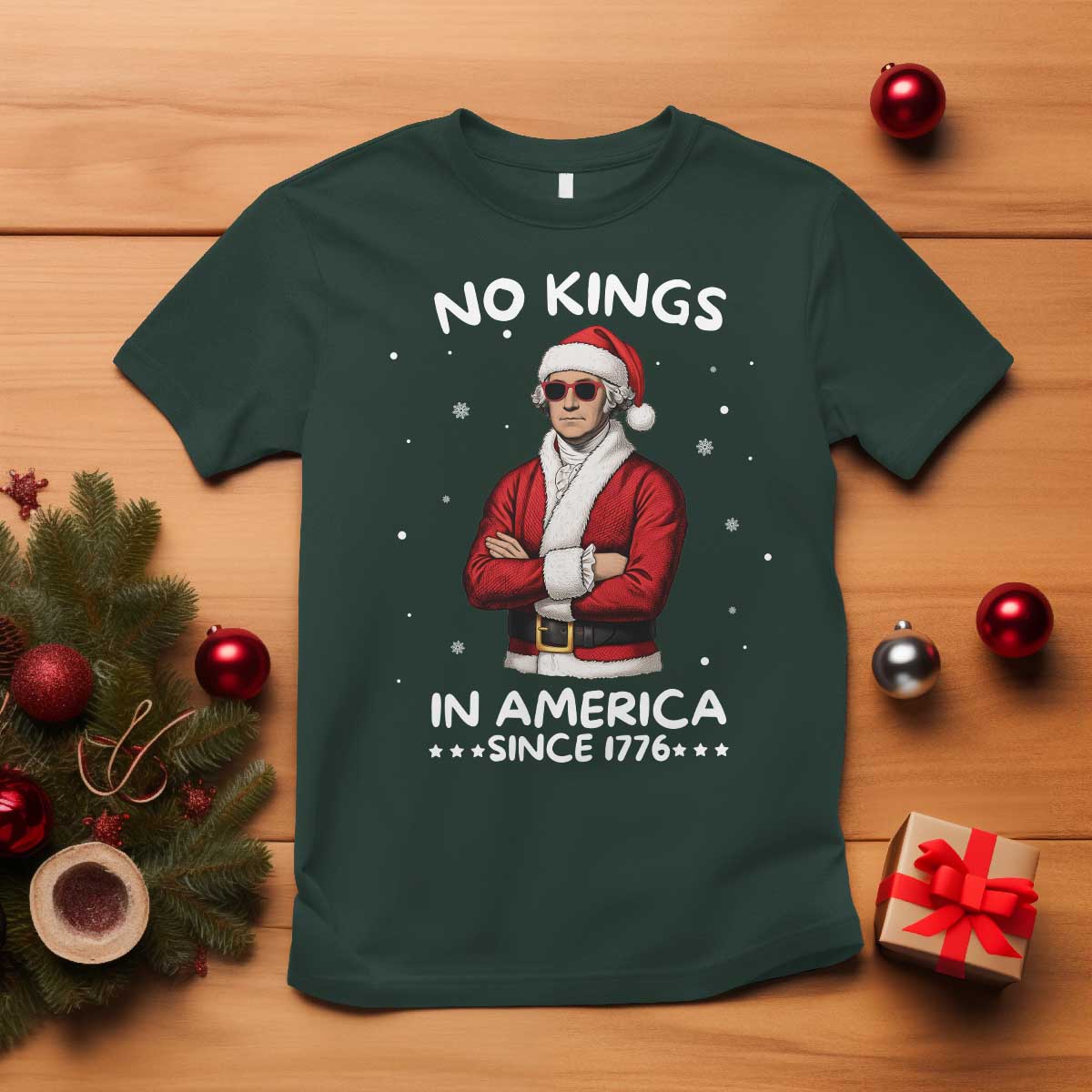 Funny Merry No Kings Since 1776 George Washington T Shirt Christmas Gift - Wonder Print Shop