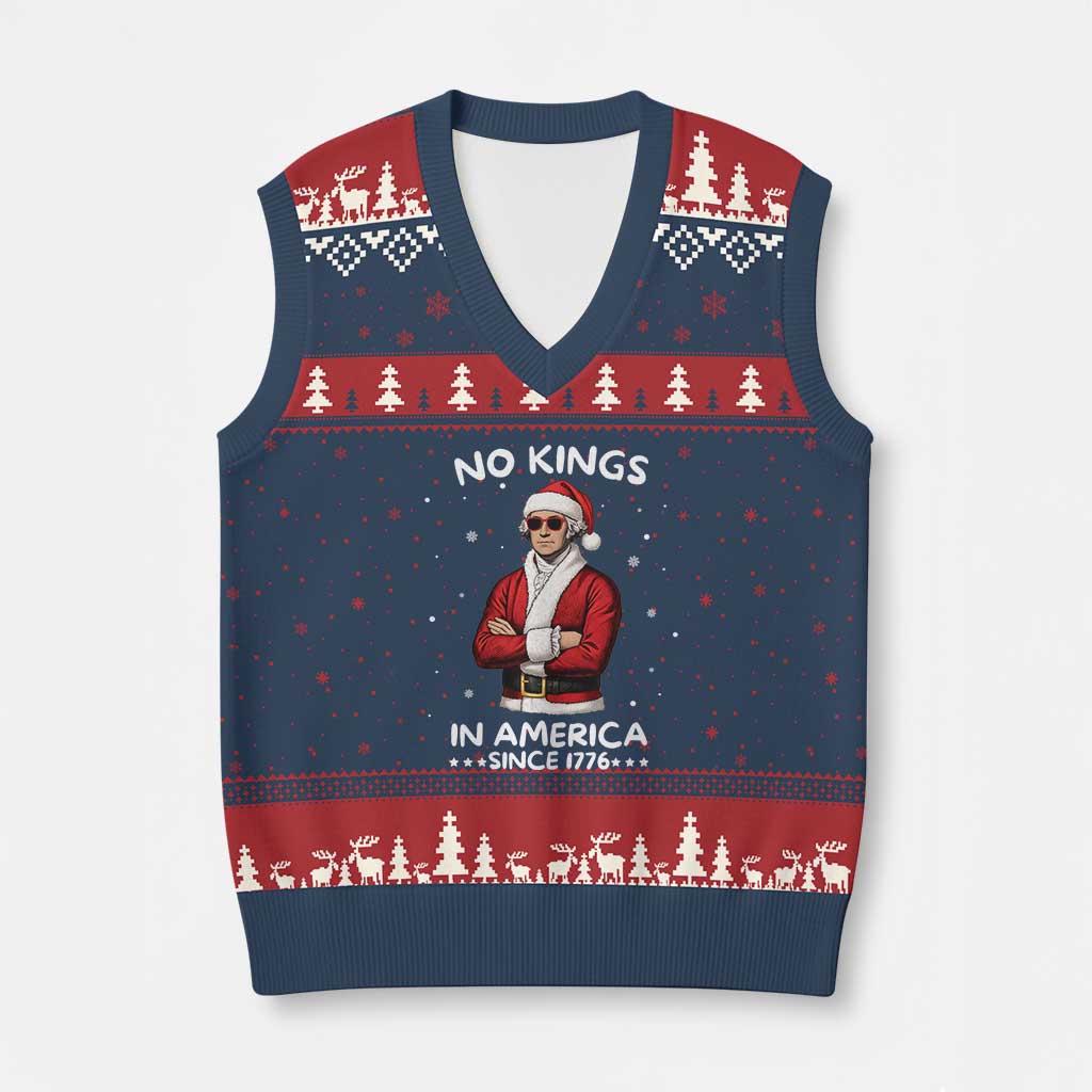 Funny Merry No Kings Since 1776 George Washington V-Neck Knit Sweater Vest Xmas Gift - Wonder Print Shop