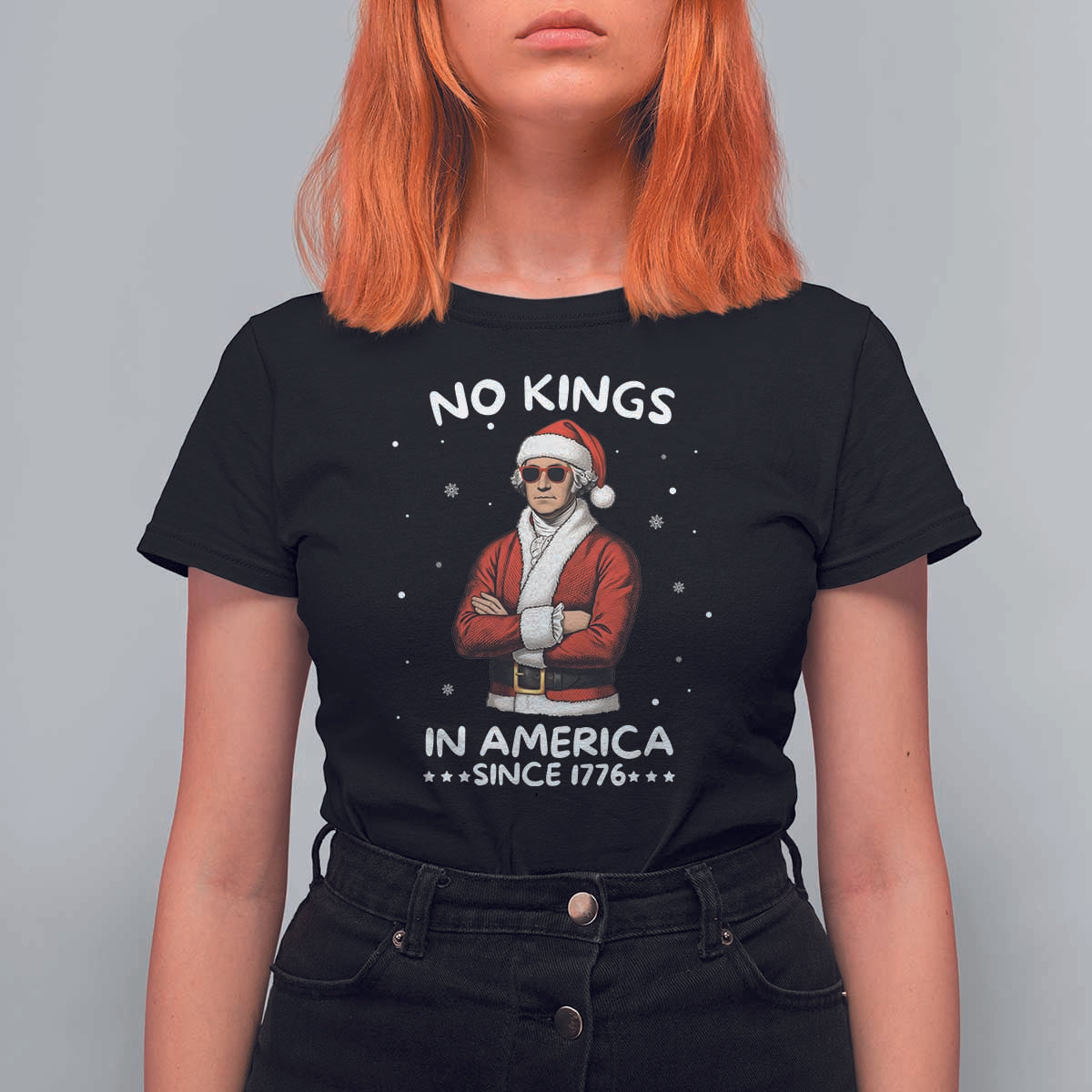 Funny Merry No Kings Since 1776 George Washington T Shirt For Women Christmas Gift - Wonder Print Shop