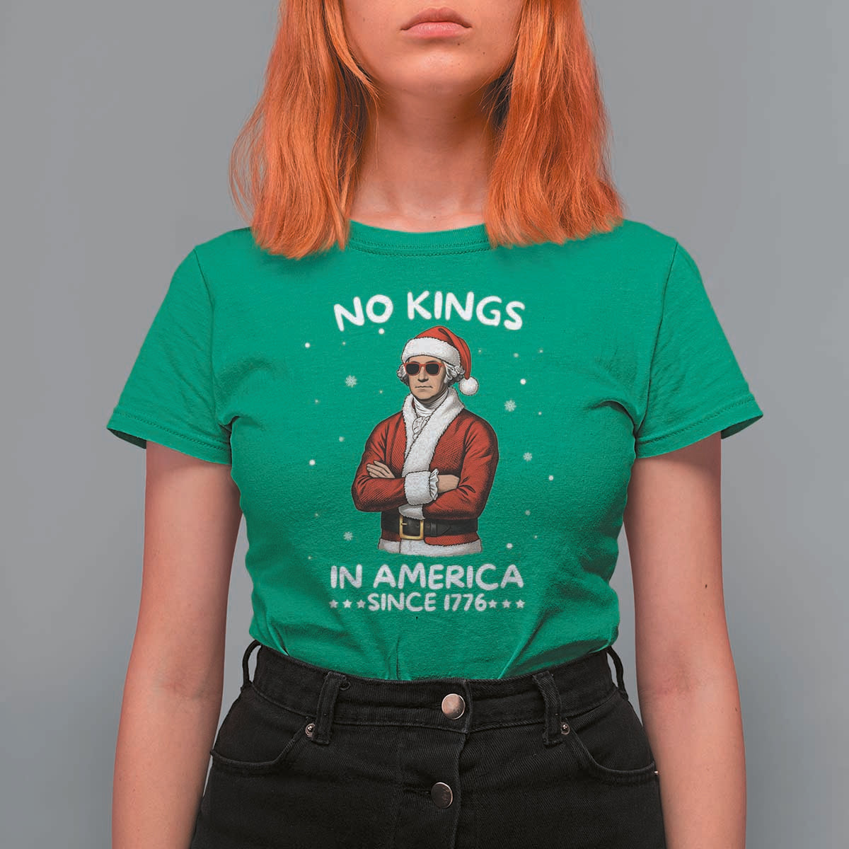 Funny Merry No Kings Since 1776 George Washington T Shirt For Women Christmas Gift - Wonder Print Shop