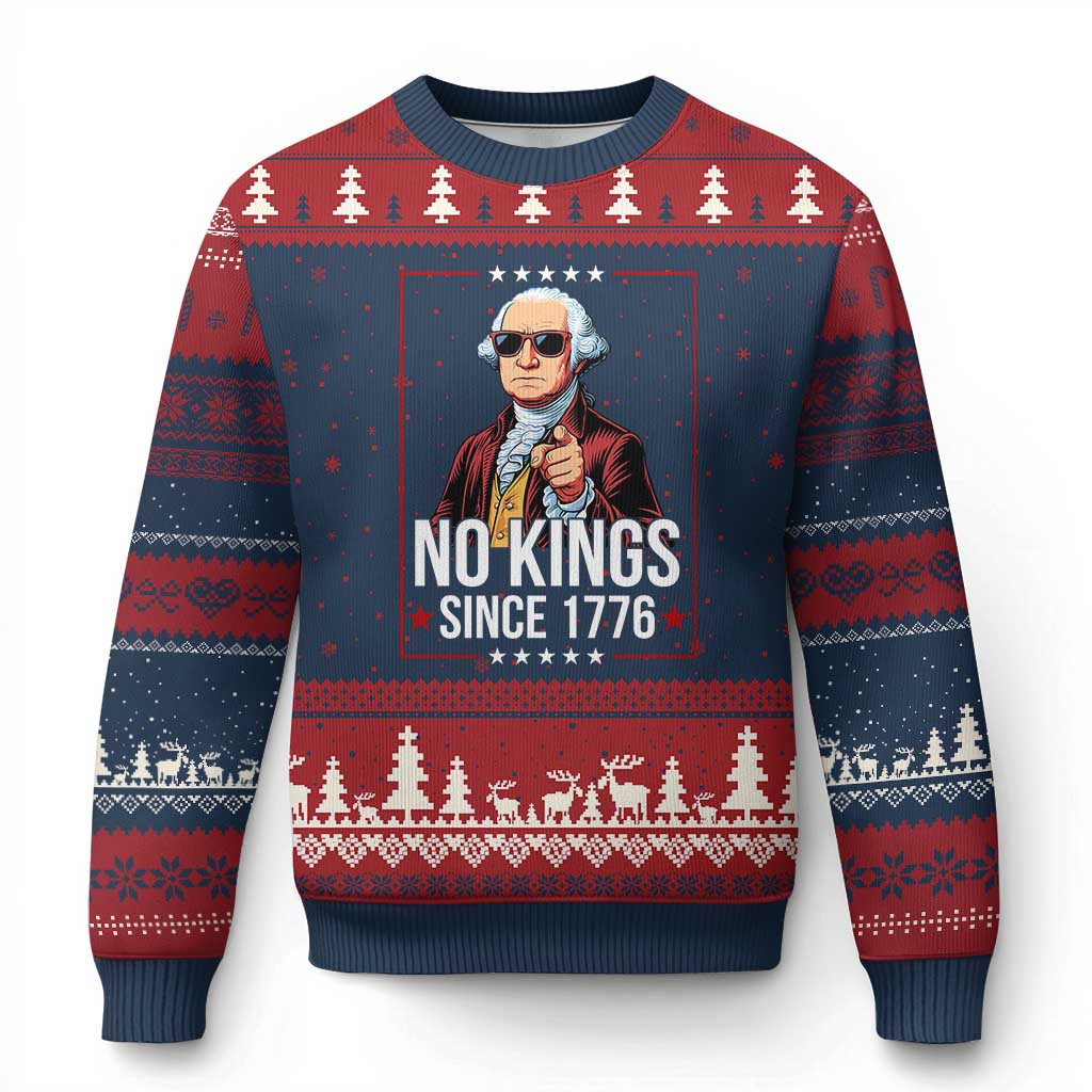 Funny George Washington No Kings 1776 Meme Vintage Gift Ugly Christmas Sweater - Wonder Print Shop