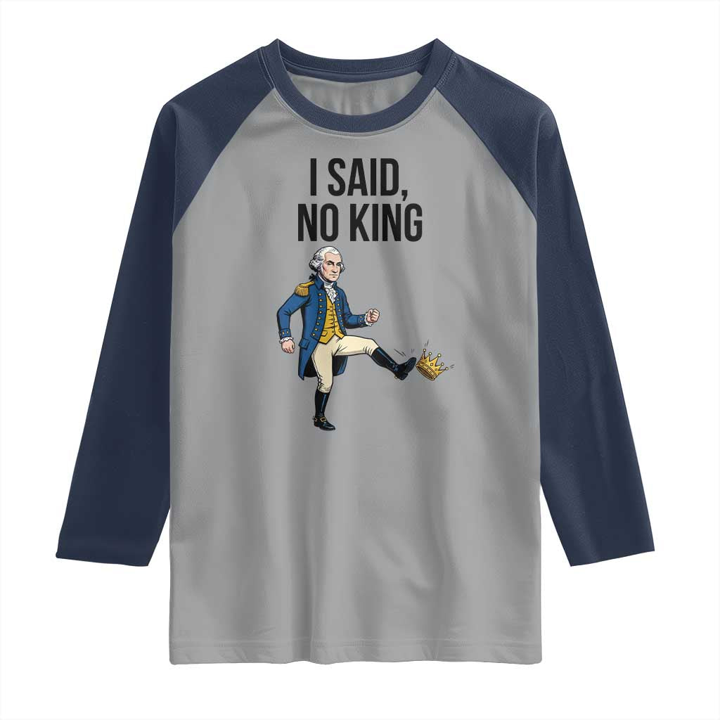 George Washington Kicking Crown Raglan Shirt Funny No Kings Meme Gift - Wonder Print Shop