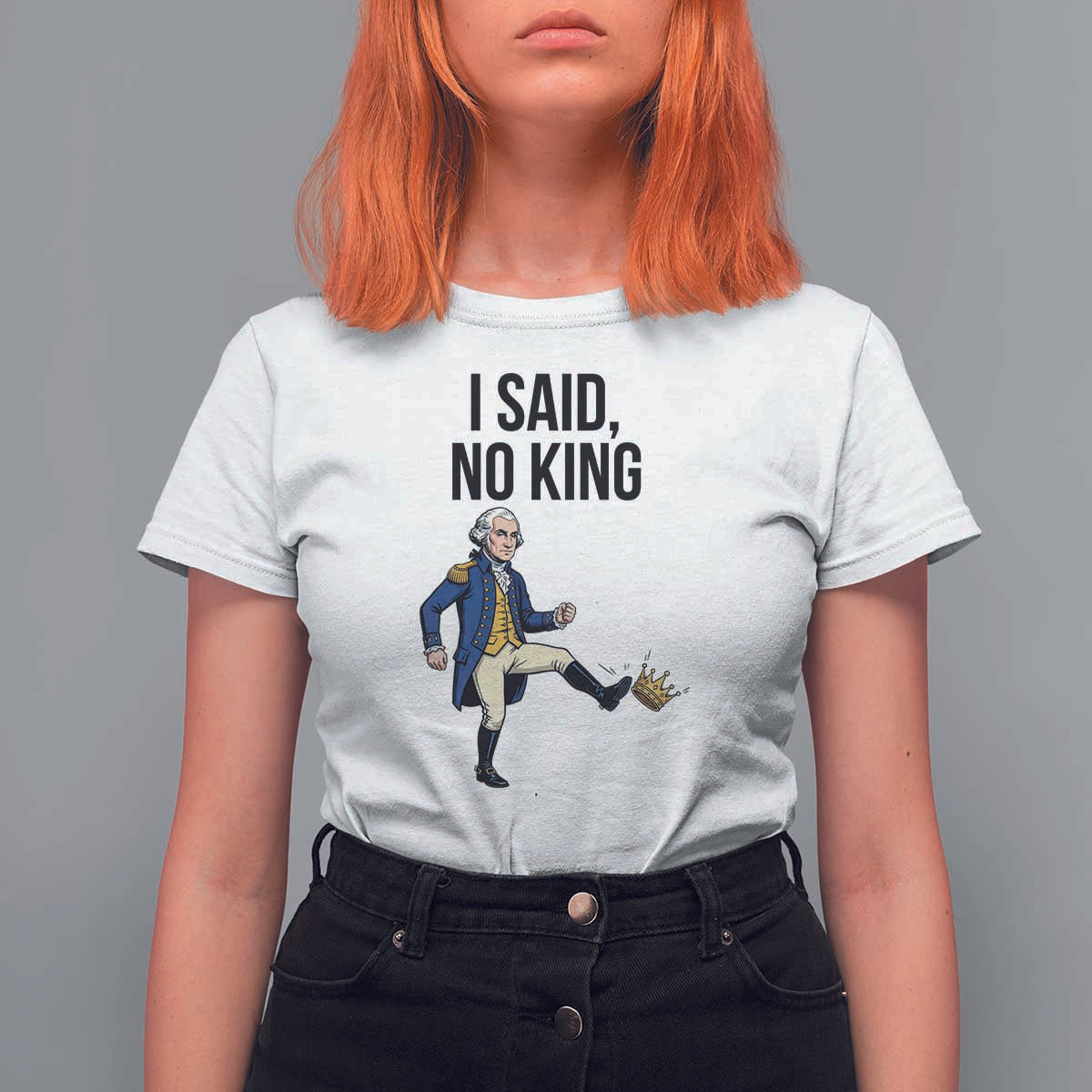 George Washington Kicking Crown T Shirt For Women Funny No Kings Meme Gift - Wonder Print Shop