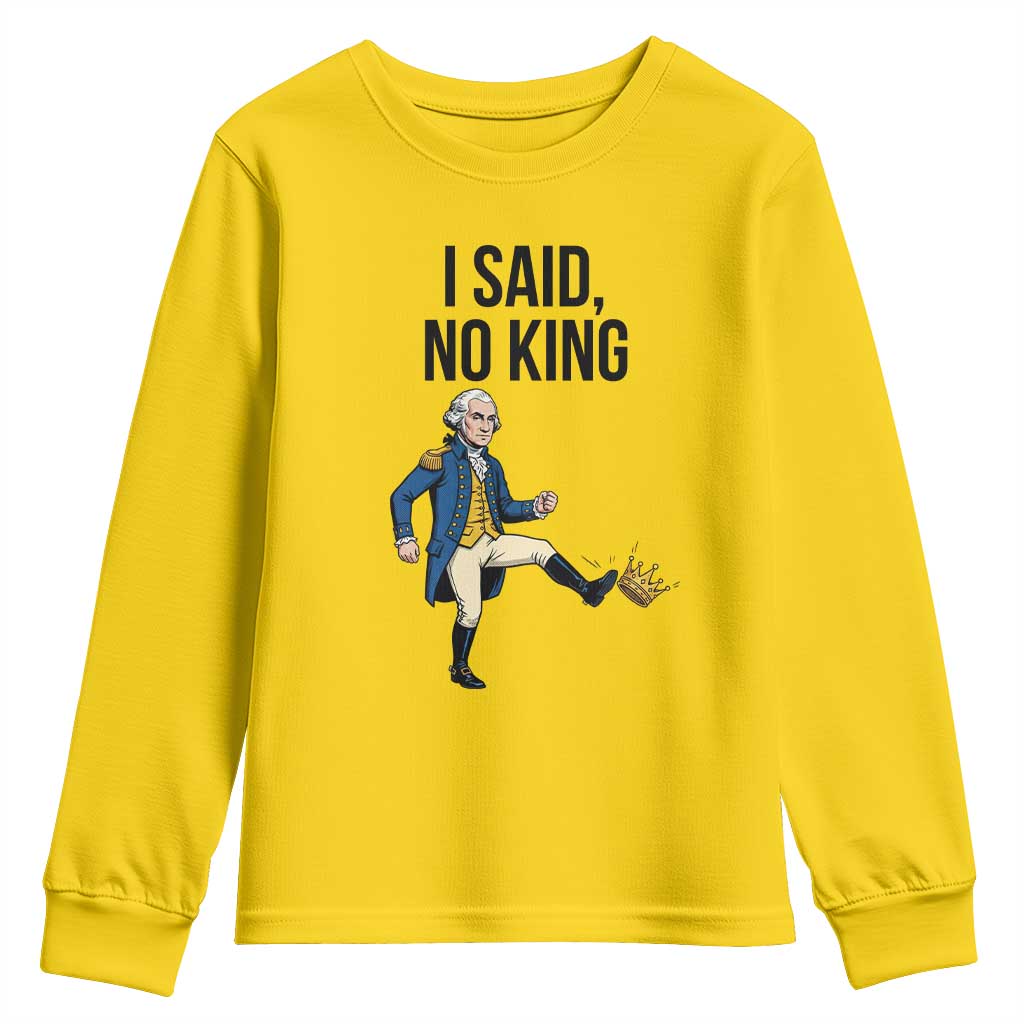 George Washington Kicking Crown Youth Sweatshirt Funny No Kings Meme Gift - Wonder Print Shop