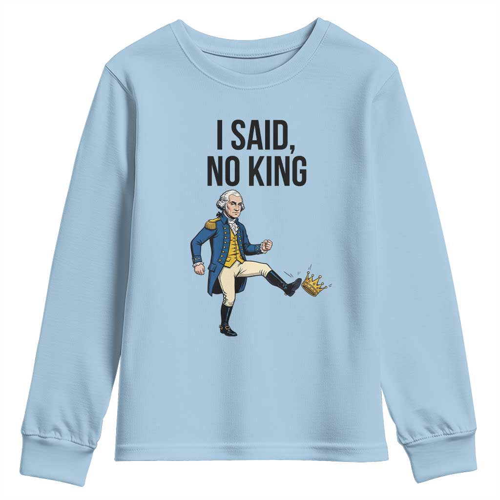 George Washington Kicking Crown Youth Sweatshirt Funny No Kings Meme Gift - Wonder Print Shop