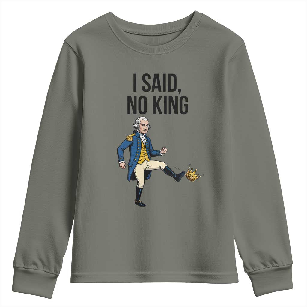 George Washington Kicking Crown Youth Sweatshirt Funny No Kings Meme Gift - Wonder Print Shop