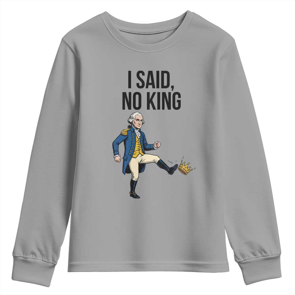 George Washington Kicking Crown Youth Sweatshirt Funny No Kings Meme Gift - Wonder Print Shop