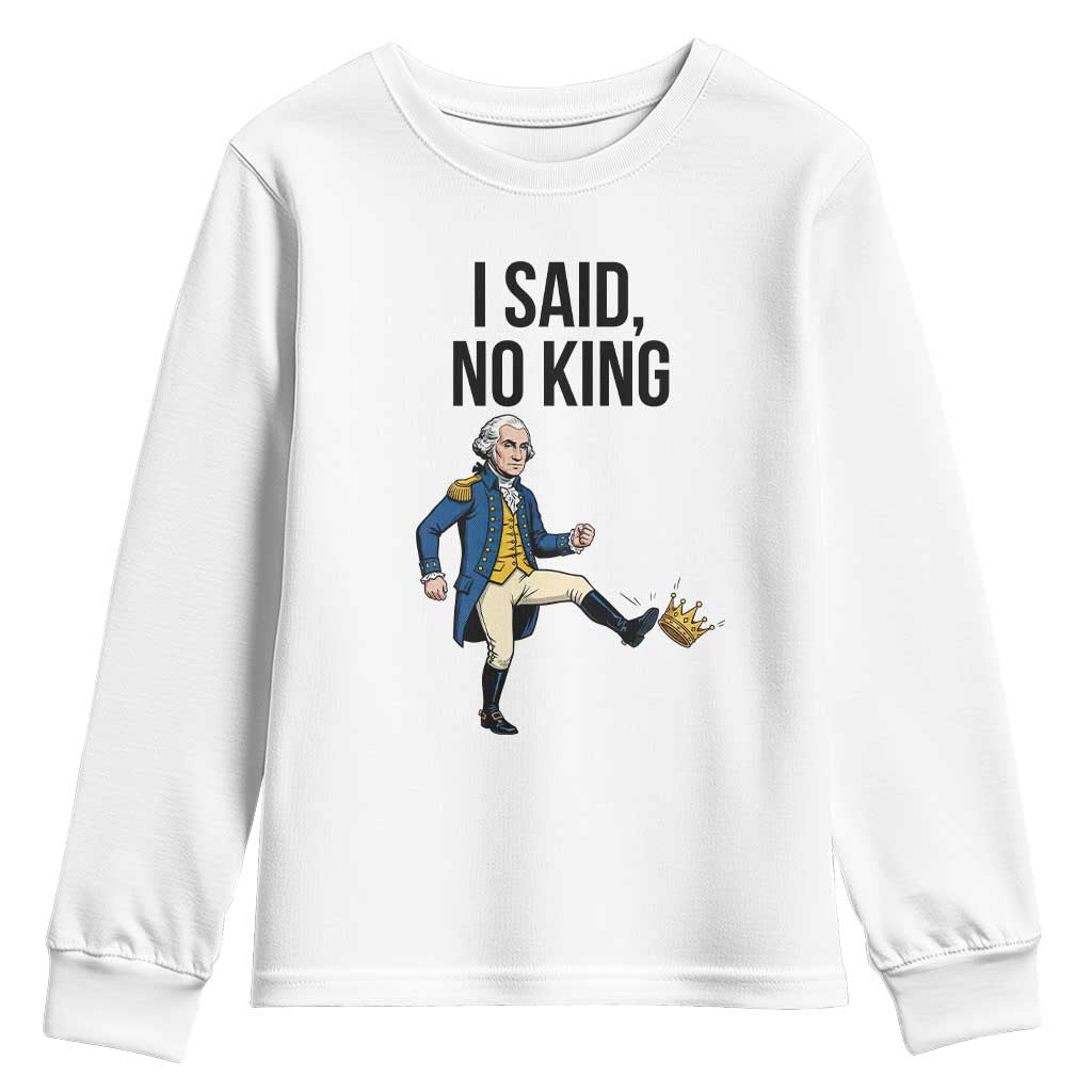 George Washington Kicking Crown Youth Sweatshirt Funny No Kings Meme Gift - Wonder Print Shop