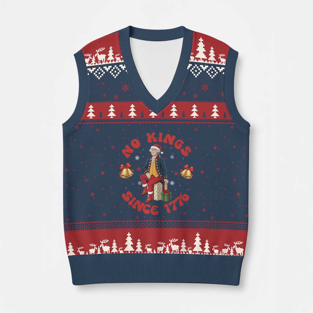 George Washington No Kings Since 1776 V-Neck Knit Sweater Vest Xmas Gift Idea - Wonder Print Shop