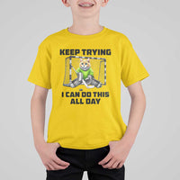 Keep Trying I Can Do This All Day T Shirt For Kid Funny Hockey Goalie Cat Gift - Wonder Print Shop