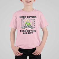 Keep Trying I Can Do This All Day T Shirt For Kid Funny Hockey Goalie Cat Gift - Wonder Print Shop