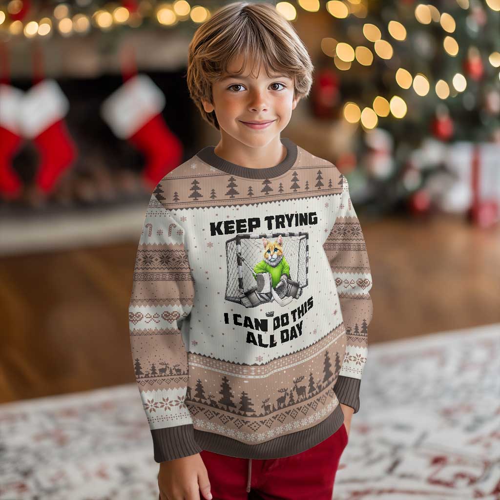 Keep Trying I Can Do This All Day Ugly Christmas Sweater Funny Hockey Goalie Cat Gift - Wonder Print Shop