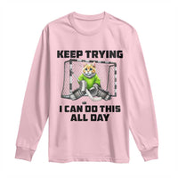 Keep Trying I Can Do This All Day Long Sleeve Shirt Funny Hockey Goalie Cat Gift - Wonder Print Shop