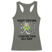 Keep Trying I Can Do This All Day Racerback Tank Top Funny Hockey Goalie Cat Gift - Wonder Print Shop