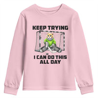 Keep Trying I Can Do This All Day Youth Sweatshirt Funny Hockey Goalie Cat Gift - Wonder Print Shop