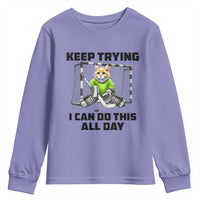 Keep Trying I Can Do This All Day Youth Sweatshirt Funny Hockey Goalie Cat Gift - Wonder Print Shop