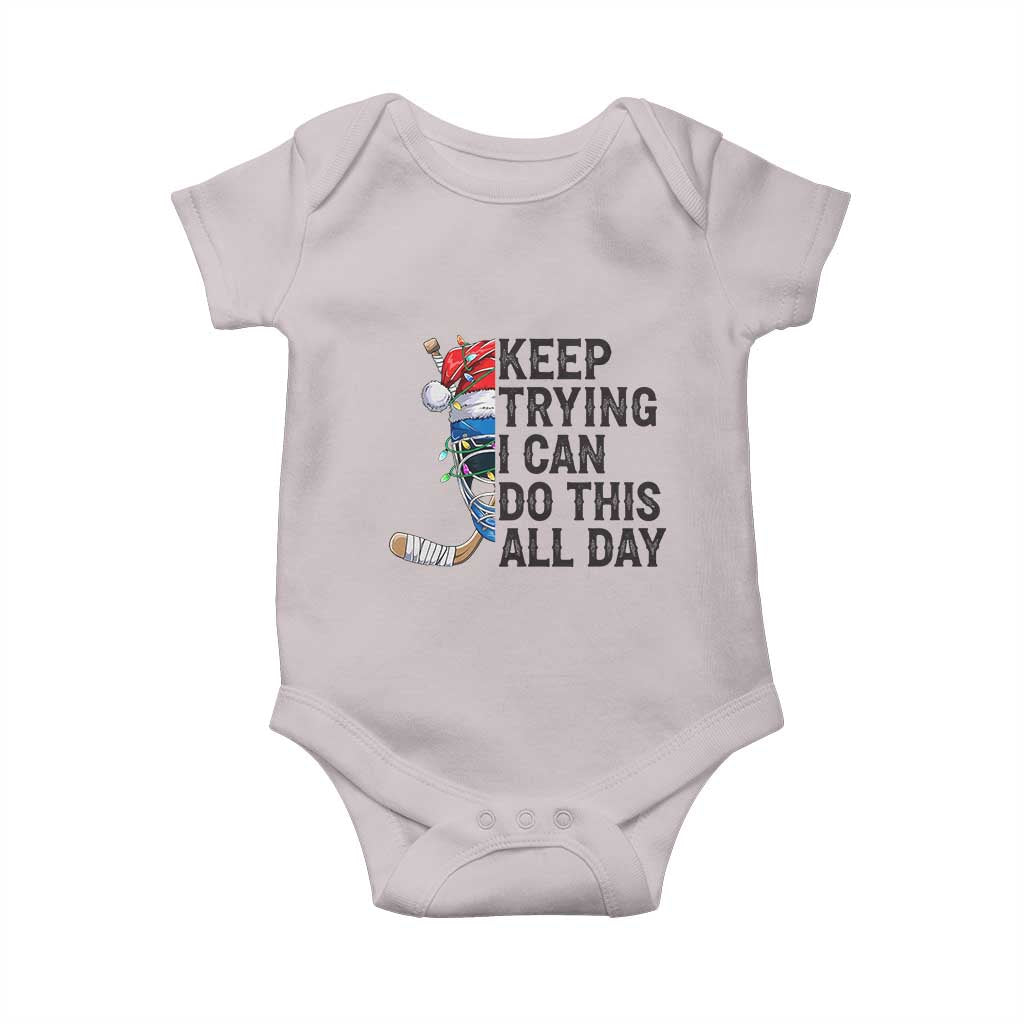 Keep Trying I Can Do This All Day Baby Onesie Ice Hockey Helmet Christmas Gift - Wonder Print Shop