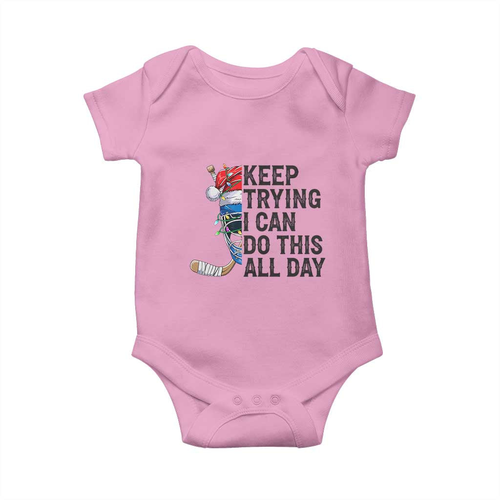 Keep Trying I Can Do This All Day Baby Onesie Ice Hockey Helmet Christmas Gift - Wonder Print Shop